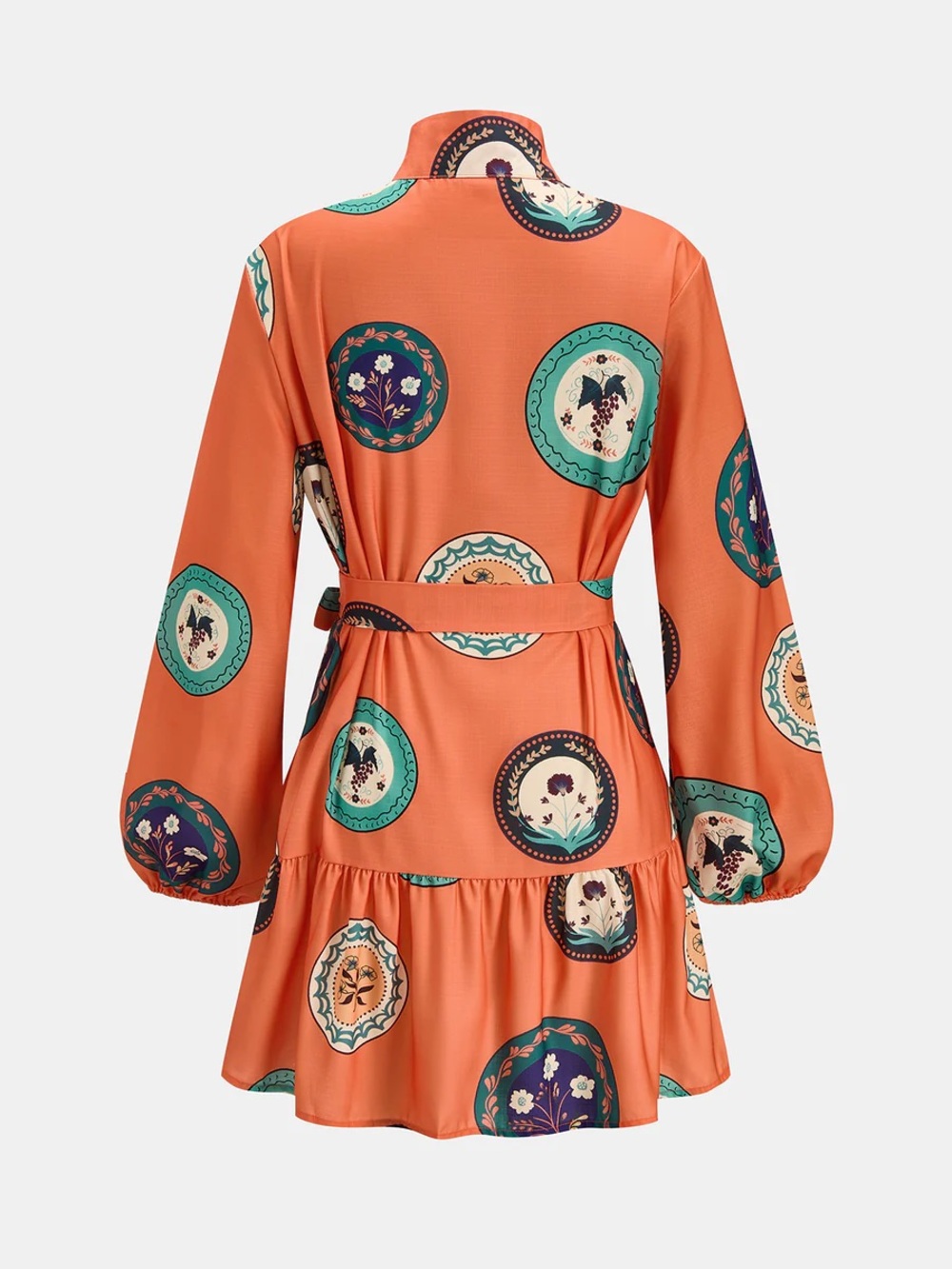 Commense Printed Belted Cotton Linen Long Sleeve Mini Dress - Picture 8 of 16